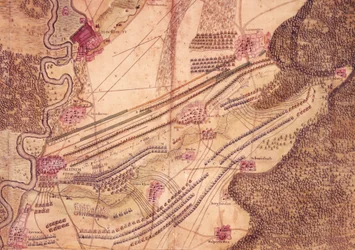 Plano de la batalla de Blenheim, c.1705 (litografia en color)