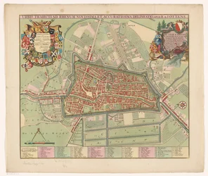 Plattegrond van de stad Utrecht El último y más preciso dibujo de la ciudad cruzando el Rin (título sobre objeto)