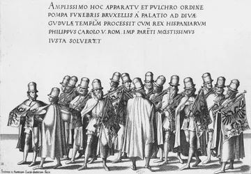 Grupo de trompetistas en el cortejo fúnebre del Emperador Carlos V, 1559