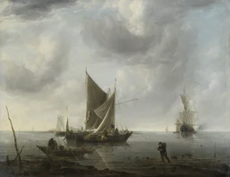 Barcos anclados en un mar tranquilo, c.1640-c.1679 (óleo sobre lienzo)