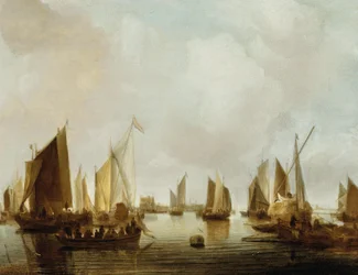 Holandés: Barcos en un estuario Un puerto de mar