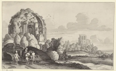 Viajeros en el Templo de Minerva Medica en Roma Paisajes después de Pieter de Molijn (título de la serie)