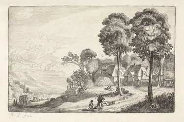 Viajeros en un camino cerca de un pueblo Paisajes (título de la serie) Amenissimae aliquot requculae (título de la serie)