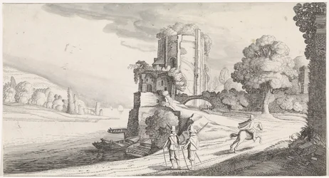 Torre redonda sobre un río Plaisante paisajes y entretenidos poemas (título de la serie)