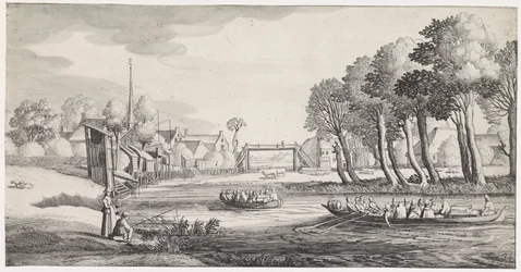 Dos botes de remos en un río cerca de un pueblo Playsante paisajes y caras divertidas (título de la serie)