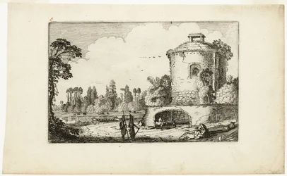 Paisaje con una torre redonda