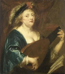 Francés:  Femme jouant du luth Retrato de una mujer tocando el laúd