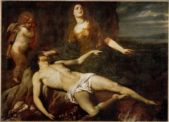 El héroe lamenta la muerte de Leandro (pintura sobre lienzo)