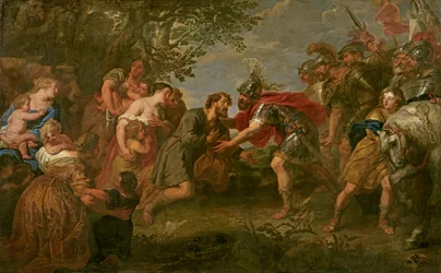 Jacob conoce a su hermano Esaú (óleo sobre lienzo)