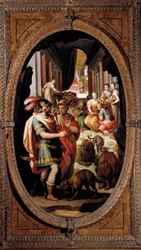 Ulises, Mercurio y Circe. Con los compañeros de Ulises transformados en cerdos
