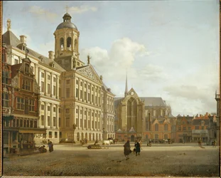 La calle Dam y el nuevo Ayuntamiento de Ámsterdam, Países Bajos ...