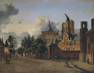 Una calle de Colonia con la catedral inacabada en el centro