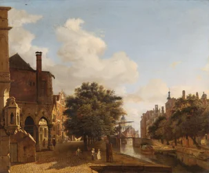 Fantasía arquitectónica, con el Ayuntamiento Viejo, Amsterdam c.1667-72 (óleo sobre tabla de roble)