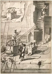 Comparación de los antiguos camiones de bomberos con el camión de bomberos serpiente de Van der Heyden