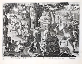 Caza de monos en el campo, ilustración de 