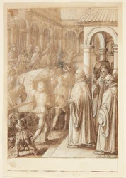 Historia de S. Giovanni Alberti Fiorentino. El santo acusa a los obispos de Florencia de simonía en la plaza