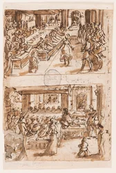 Danza de Salomé; Verso, arriba: Interpretación de Daniel del segundo sueño del rey Nabucodonosor, diseño preliminar para "Spiritus Consilii" (El Espíritu de Consejo), placa 3 en la serie de grabados "Los siete dones del Espíritu Santo"; Verso, abajo: Dos ó