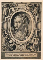 Justicia (Iustitia), lámina 5 de las "Virtutum theologicarum et cardinalium"