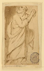 Página de un libro de dibujos; Hombre mayor con atuendo clásico