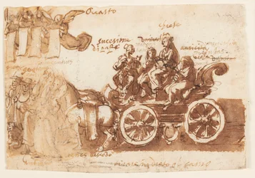 Página de un cuaderno de bocetos; Carro y tres caballos