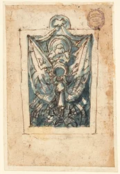 Página de un cuaderno de bocetos; Trofeo de armas