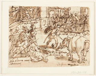 Recto: Un soldado romano luchando contra uno de los elefantes de Aníbal; Verso: inscripción relacionada con la Historia Natural de Plinio el Viejo, Libro 8, cap.7
