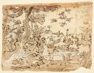 Recto: Caza de aves con halcones; Verso: Luneta decorada con animales, capricornio y follaje