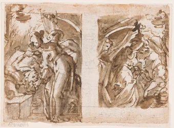 Recto: Dos vistas de Judith matando a Holofernes; Verso: Fuente en Fiesole