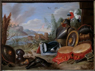 Trofeo de armas. Pintura por Jan I Kessel El Viejo (1626-1679)