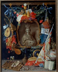 Virgen rodeada de símbolos de vanidad. Pintura de Jan I Kessel El Viejo (1626 - 1679)