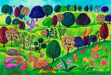 Paisaje campestre con ardilla, 2002 (pintura)