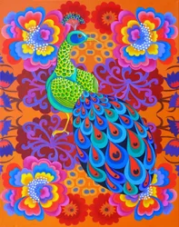 Pavo real con flores