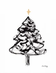 Árbol de Navidad con tinta sumi y cruz dorada, c.2021 (tinta sumi y acuarela sobre papel)