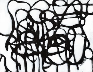 Composición en armonía con líneas negras, c.2020 (carboncillo y gesso sobre papel)