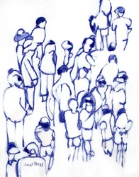 Crowd in Blue, c. 2024 (técnica mixta sobre papel)