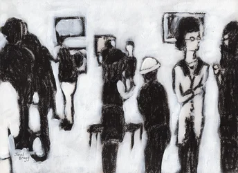 Inauguración de la galería En carboncillo y gesso, c.2017 (carboncillo y gesso sobre papel)