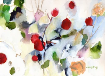 Rose Hips at Christmas II, c. 2016 (acuarela sobre papel)