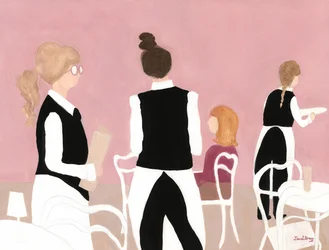 Camareras del Café Sabarsky en rosa y beige, c. 2024 (acuarela sobre papel)