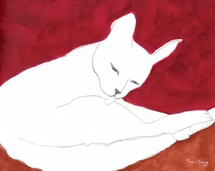 White Cat with Russet and Rose, c. 2024 (lápiz, acuarela y caseína sobre papel