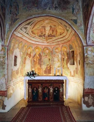 Iglesia fortificada de Hrastovlje, Iglesia de la Trinidad, Apóstoles (1490), detalle de frescos de Janez Iz Kastva, Eslovenia