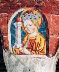 Iglesia fortificada de Hrastovlje, Iglesia de la Trinidad, Santa Bárbara, detalle de frescos de Janez Iz Kastva (1490), Eslovenia