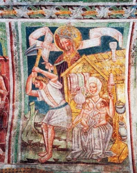 Iglesia fortificada de Hrastovlje, Iglesia de la Trinidad, Los primeros trabajos de sus antepasados, detalle de frescos de Janez Iz Kastva (1490), Eslovenia