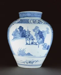 Jarrón azul y blanco