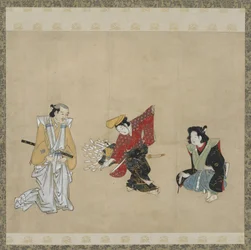 Niño realizando una danza Narihira, período Edo
