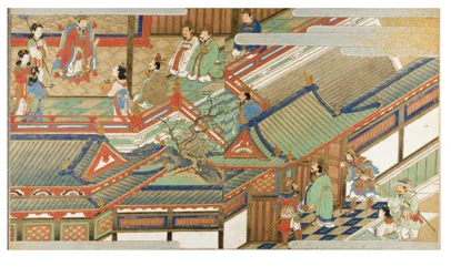 Escena de la corte china en estilo Yamato-e