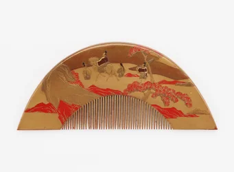 Peine con decoración del Monte Fuji y viajeros