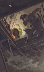 Comandante Hirose buscando al Suboficial Sugino (cromolito)