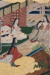 Detalle de Primavera en el Palacio, biombo de seis paneles de El Cuento de Genji, c.1650