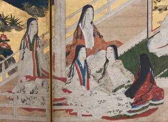 Detalle de Primavera en el Palacio, biombo de seis paneles de El Cuento de Genji, c.1650