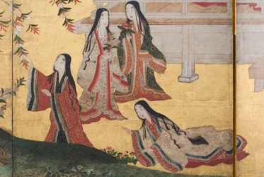 Detalle de Primavera en el Palacio, biombo de seis paneles de El Cuento de Genji, c.1650